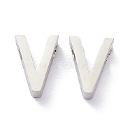 304 Stainless Steel Charms, Alphabet, Stainless Steel Color, Letter.V, 8x5.5x3mm, Hole: 1.8mm(STAS-K216-41V-P)