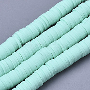 Handmade Polymer Clay Bead Strands, Heishi Beads, for DIY Jewelry Crafts Supplies, Disc/Flat Round, Pale Turquoise, 6x0.5~1mm, Hole: 2mm, about 320~450pcs/strand, 15.35 inch~16.92 inch(39~43cm)(X-CLAY-S094-6mm-A03)