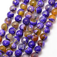 Natural Fire Crackle Agate Bead Strands, Round, Grade A, Faceted, Dyed & Heated, Blue Violet, 8mm, Hole: 1mm, about 47pcs/strand, 15 inch(G-K166-06F-8mm-08)