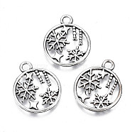 Tibetan Style Alloy Pendants, Lead Free & Cadmium Free, FLat Round with Snowflake, Antique Silver, 19x16x1.5mm, Hole: 2mm, about 568pcs/500g(TIBE-N010-62)