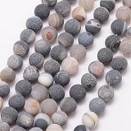 Natural Druzy Geode Agate Bead Strands, Frosted, Round, Dyed & Heated, Grade A, Gray, 8mm, Hole: 1mm, about 47pcs/strand, 15 inch(G-K166-09-8mm-09)