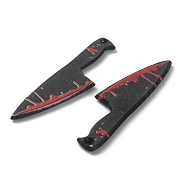 Opaque Resin Halloween Horror Goth Pendants, Bloody Fruit Knife Charm, for Jewelry Earring Making, Knife Shape, Black, Others, 50x14x2mm, Hole: 1.4mm(FIND-CJC0015-18A)