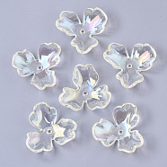Transparent Acrylic Bead Caps, AB Color Plated, 3-Petal Flower, Clear AB, 36x39x11mm, Hole: 2.2mm(X-PACR-R246-020)