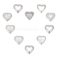 304 Stainless Steel Diffuser Locket Pendants, Photo Frame Charms for Necklaces, Heart, Stainless Steel Color, 10pcs/box(STAS-UN0015-82P)