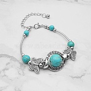 Synthetic Turquoise Bead Braceles, with Stainless Steel Beads, Butterfly, No Size(PJ9354-3)