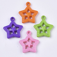 Opaque Acrylic Pendants, Star, Mixed Color, 28.5x24x5.5mm, Hole: 2.5mm, about 450pcs/500g(SACR-N008-068)