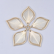 Cotton Thread Woven Pendants, with Alloy Findings, Leaf, Golden, Cornsilk, 43x26.5x2mm, Hole: 1.8mm(X-FIND-S306-03H)