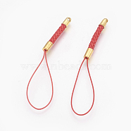 Nylon Cord Mobile Making Cord Loops, with Brass Findings, Golden, Red, 68~75mm(MOBA-K002-02G)