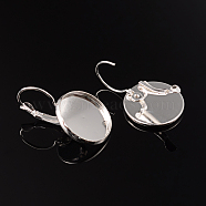Brass Leverback Earring Findings, Nickel Free, Silver Color Plated, 32x20mm, Tray: 18mm inner diameter(KK-H024-S-NF)