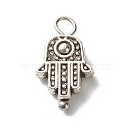 Tibetan Style Alloy Hamsa Hand Beads Pendants, with 304 Stainless Steel Ball Head pins, Antique Silver, 18x10x4mm, Hole: 3.3x2.4mm(X-PALLOY-JF00949)