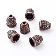 Apetalous Alloy Cord End Caps, Tibetan Style, Cadmium Free & Nickel Free & Lead Free, Red Copper, 11x10mm, Hole: 3mm, Inner Size: 8mm, about 550pcs/1000g(TIBEB-0672-R-NR)