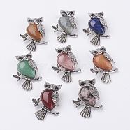 Natural & Synthetic Mixed Stone Pendants, with Alloy Finding, Owl, Antique Silver, 46.5x35.5x11.5mm, Hole: 6x8.5mm(G-E442-01)