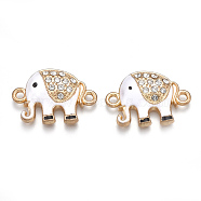 Alloy Links connectors, Cadmium Free & Lead Free, with Enamel and Rhinestone, Elephant, Light Gold, Crystal, Creamy White, 16x23x4.5mm, Hole: 2mm(X-ENAM-S115-049)
