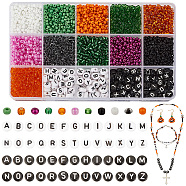 Elite DIY Beads Jewelry Making Finding Kit, Including 143g Glass Seed & 200Pcs Acrylic Letter Beads, Mixed Color, 3~7x3~4mm, Hole: 1mm(SEED-PH0001-78)
