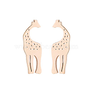 304 Stainless Steel Hollow Out Giraffe Stud Earrings, Asymmetrical Earrings for Women, Rose Gold, 10x4mm(EJEW-PW0002-05RG)