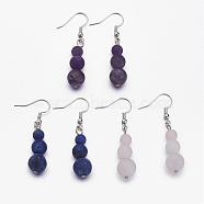 Natural Gemstone Beads Dangle Earrings, with Platinum Tone Brass Earring Hooks, Mixed Color, 47mm, pin: 0.6mm(EJEW-JE02213)