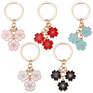 5Pcs 5 Colors Solid Color Sakura Enamel Keychain, with Alloy Findings, for Keychain Mobile Phone Bag Pendant Decoration, Mixed Color, 7.6cm, 1pc/color(KEYC-CP0001-16)