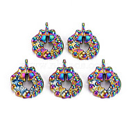 Rainbow Color Alloy Pendants, Cadmium Free & Nickel Free & Lead Free, Christmas Wreath with Bowknot, 21x16.5x3mm, Hole: 2mm(PALLOY-S180-280-NR)