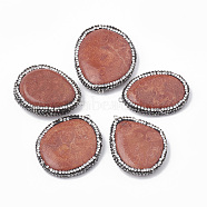 Synthetic Coral Pendants, with Rhinestone and Iron Findings, Nuggets, Platinum, Salmon, 46~53x32~41x9~12mm, Hole: 1.5mm(CORA-S023-31)