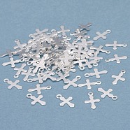 Brass Tiny Cross Charms, Long-Lasting Plated, 925 Sterling Silver Plated, 9x6x0.5mm, Hole: 0.9mm(KK-L205-09S-B)