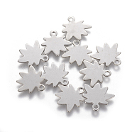 201 Stainless Steel Charms, Leaf, Stainless Steel Color, 14.5x14.5x0.8mm, Hole: 1.4mm(STAS-L233-042P)