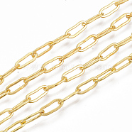 Brass Paperclip Chains, Flat Oval, Drawn Elongated Cable Chains, Soldered, Long-Lasting Plated, Cadmium Free & Nickel Free & Lead Free, Golden, 9x3.5x0.7mm(X-CHC-S008-001A-G)