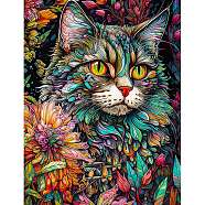 AB Color Flower Cat DIY Diamond Painting Kit, Including Resin Rhinestones Bag, Diamond Sticky Pen, Tray Plate and Glue Clay, Gold, 400x300mm(PW-WG80731-03)