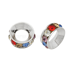 Brass Rhinestone Spacer Beads, Grade A, Rondelle, Silver Color Plated, Colorful, 9x4mm, Hole: 4mm(RB-A020-9mm-38S)