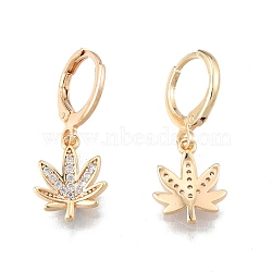 Clear Cubic Zirconia Maple Leaf Dangle Leverback Earrings, Brass Jewelry for Women, Cadmium Free & Nickel Free & Lead Free, Real 18K Gold Plated, 27mm, Pin: 1mm(EJEW-N012-80)