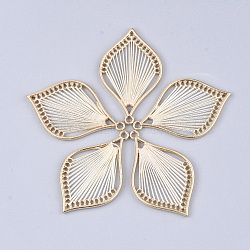 Cotton Thread Woven Pendants, with Alloy Findings, Leaf, Golden, Cornsilk, 43x26.5x2mm, Hole: 1.8mm(X-FIND-S306-03H)