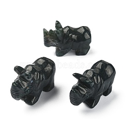 Natural Moss Agate Carved Healing Rhinoceros Figurines, Reiki Stones Statues for Energy Balancing Meditation Therapy, 52~58x21.5~24x35~37mm(DJEW-M008-02E)