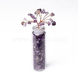 Natural Amethyst Chips Tree of Life Decorations, Glass Wish Bottle with Copper Wire Feng Shui Energy Stone Gift for Women Men Meditation, 70x22mm(DJEW-PW0012-042F)
