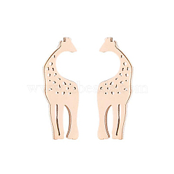 304 Stainless Steel Hollow Out Giraffe Stud Earrings, Asymmetrical Earrings for Women, Rose Gold, 10x4mm(EJEW-PW0002-05RG)