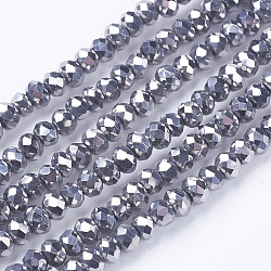 Electroplate Glass Beads Strands, Full Silver Plated, Faceted, Rondelle, Silver, 2.5x2mm, Hole: 1mm, about 190~195pcs/strand, 17.5 inch(EGLA-J025-F03)