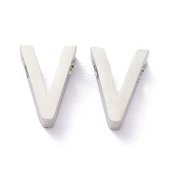 304 Stainless Steel Charms, Alphabet, Stainless Steel Color, Letter.V, 8x5.5x3mm, Hole: 1.8mm