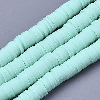 Handmade Polymer Clay Bead Strands, Heishi Beads, for DIY Jewelry Crafts Supplies, Disc/Flat Round, Pale Turquoise, 6x0.5~1mm, Hole: 2mm, about 320~450pcs/strand, 15.35 inch~16.92 inch(39~43cm)