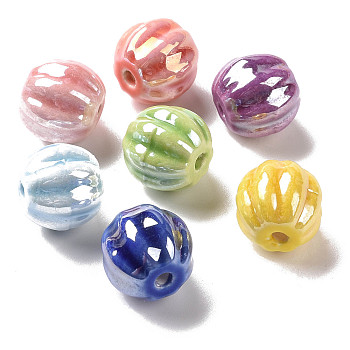 Handmade Pearlized Porcelain Beads, Pearlized, Pumpkin, Mixed Color, 13x12mm, Hole: 2mm