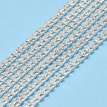 Glass Rhinestone Cup Chains, with Silver Brass Chain, Crystal, 5.5x2.5mm, 8m/bag