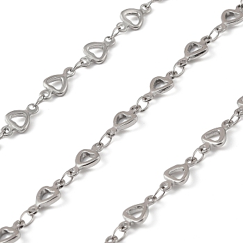 304 Stainless Steel Heart Link Chains, Soldered, without Spool/Card Paper, Tarnish Free, Stainless Steel Color, 10x5x1mm, about 6.46~6.56 Feet(1.97~2m)/pc