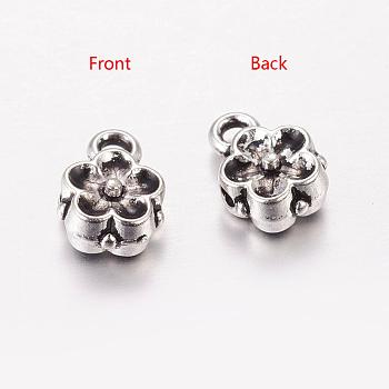Tibetan Style Flower Tube Bails, Loop Bails, Alloy Bail Beads, Lead Free & Cadmium Free, Antique Silver, 8x6x4mm, Hole: 1mm