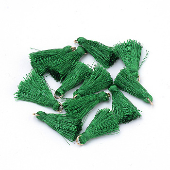 Polyester Tassel Decorations, with Unwelded Iron Jump Rings, Golden, Green, 26mm, Hole: 4mm
