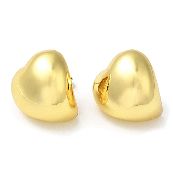 Rack Plating Brass Heart Stud Earrings, Real 18K Gold Plated, 18.5x19mm