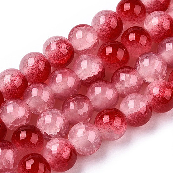 Crackle Baking Painted Imitation Jade Glass Beads Strands, Two Tone, Round, Dark Red, 6mm, Hole: 1.2mm, about 147pcs/strand, 31.10''(79cm)