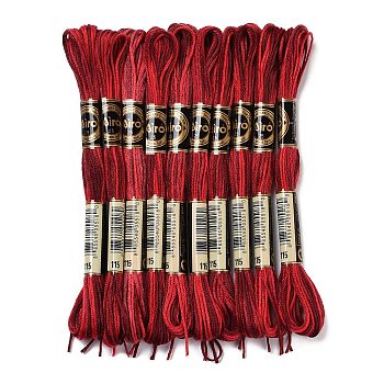 10 Skeins 6-Ply Polyester Embroidery Floss, Cross Stitch Threads, Segment Dyed, Dark Red, 0.5mm, about 8.75 Yards(8m)/skein