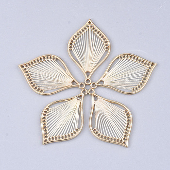 Cotton Thread Woven Pendants, with Alloy Findings, Leaf, Golden, Cornsilk, 43x26.5x2mm, Hole: 1.8mm