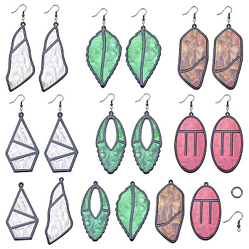 DIY Dangle Earrings Making, with Cellulose Acetate(Resin) Big Pendants, Platinum Plated Brass Earring Hooks, Mixed Color, 74x73x25mm