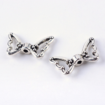 Tibetan Style Alloy Beads, Butterfly, Cadmium Free & Lead Free, Antique Silver, 10.5x18x3.5mm, Hole: 1.5mm