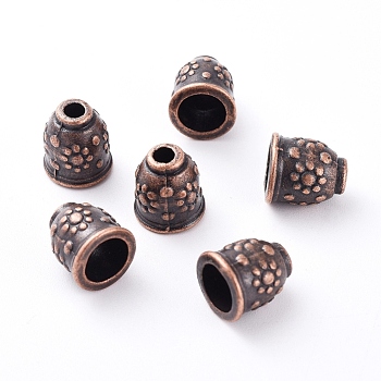 Apetalous Alloy Cord End Caps, Tibetan Style, Cadmium Free & Nickel Free & Lead Free, Red Copper, 11x10mm, Hole: 3mm, Inner Size: 8mm, about 550pcs/1000g