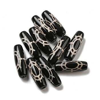 Tibetan Style dZi Beads Strands, Natural Dyed Agate Beads, Rice, Black, Spider Pattern, 28.5~30x10mm, Hole: 2~2.5mm