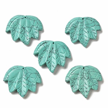 Synthetic Blue Turquoise Carved Pendants, Leaf Charms, 43~44x49~50x7~7.5mm, Hole: 1.4mm